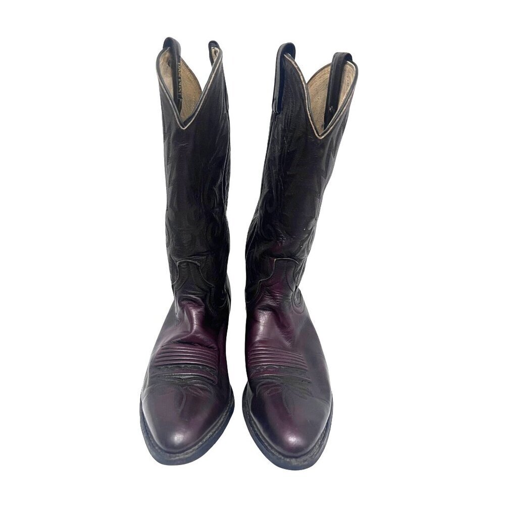 Dan Post Mens Burgundy Leather Tall Western Cowboy Boots US 8D Pull On USA 16773 - Picture 3 of 10